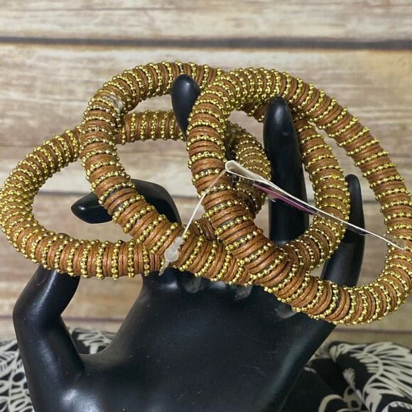 Rattan Wrapped Bracelets NWT Set of Three Size Small Lightweight - Picture 3 of 5